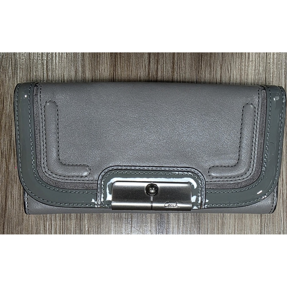 Coach Kristin Spectator Slim Envelope Gray Leather Flap Wallet